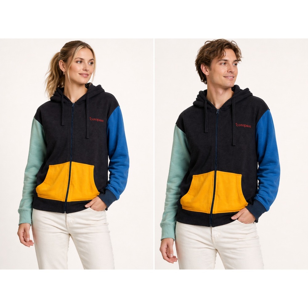 Cotopaxi Sz L Unisex Hoodie Sweatshirt Colorblock Fleece Jacket Full Zip